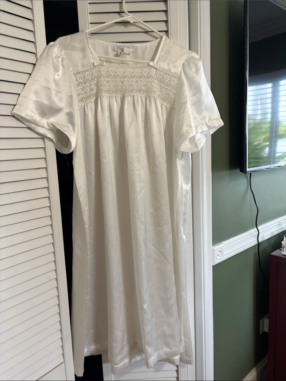 Dior Cream Satin Girls' Nightgown with Lace Yoke